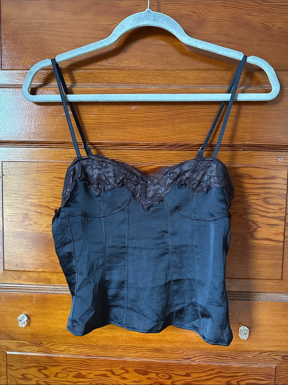 Free People Black Satin Lace-Trim Camisole